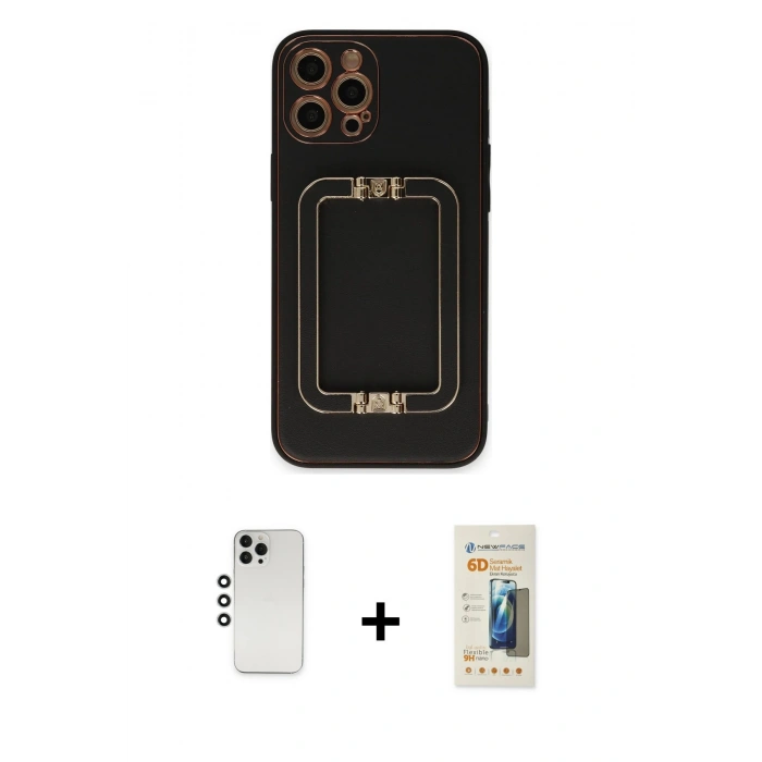 MARSİLYAN™- iPhone 12 Pro Kılıf Kozmos Minimal Prime - Siyah 6D Mat Seramik Hayalet Nano Ekran Koruyucu + Shine Kamera Lens - GS