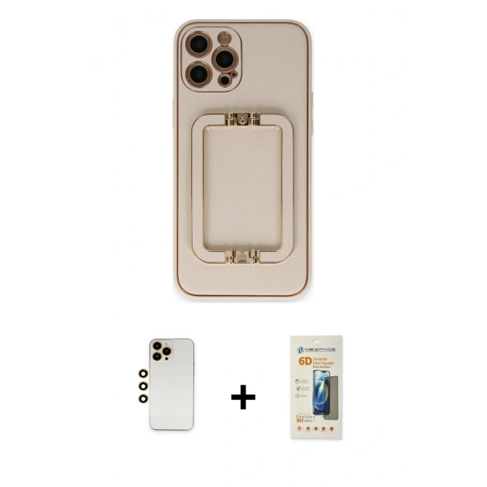 MARSİLYAN™- iPhone 12 Pro Kılıf Kozmos Minimal Prime - Siyah 6D Mat Seramik Hayalet Nano Ekran Koruyucu + Shine Kamera Lens - GD