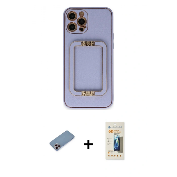 MARSİLYAN™- iPhone 12 Pro Kılıf Kozmos Minimal Prime - Siyah 6D Mat Seramik Hayalet Nano Ekran Koruyucu + Shine Kamera Lens Koruma Cam - PE