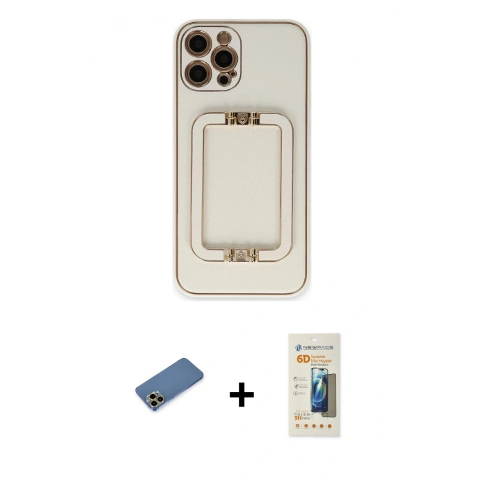 MARSİLYAN™- iPhone 12 Pro Kılıf Kozmos Minimal Prime - Siyah 6D Mat Seramik Hayalet Nano Ekran Koruyucu + Shine Kamera Lens Koruma Cam - GD