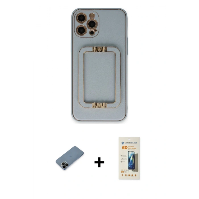 MARSİLYAN™- iPhone 12 Pro Kılıf Kozmos Minimal Prime - Siyah 6D Mat Seramik Hayalet Nano Ekran Koruyucu + Shine Kamera Lens Koruma Cam - SH