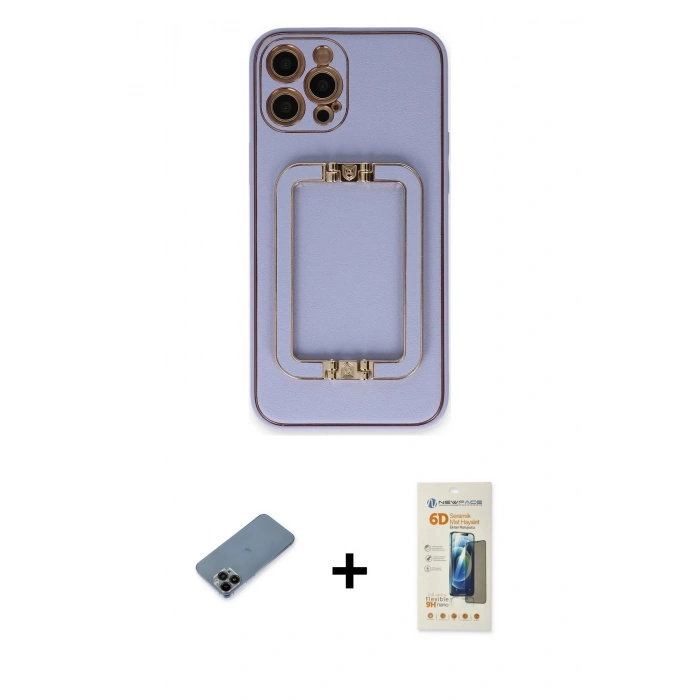 MARSİLYAN™- iPhone 12 Pro Kılıf Kozmos Minimal Prime - Siyah 6D Mat Seramik Hayalet Nano Ekran Koruyucu + Shine Kamera Lens Koruma Cam - SH