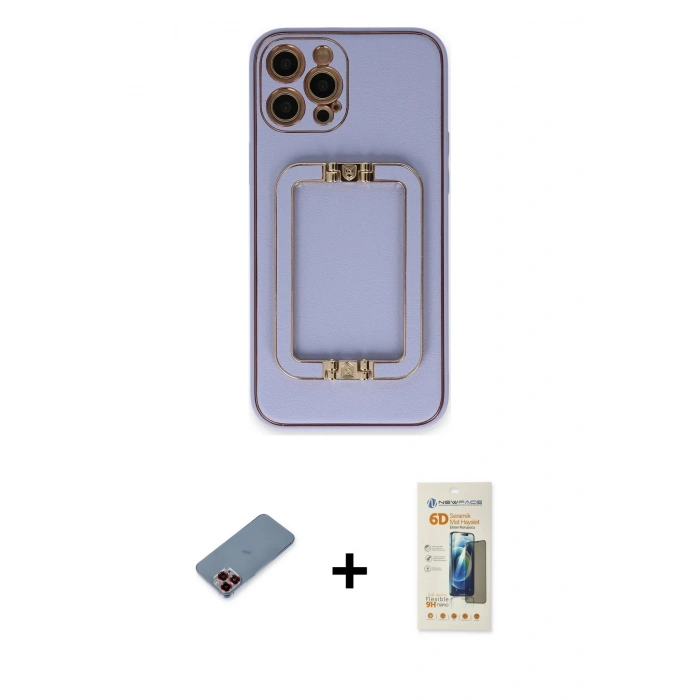 MARSİLYAN™- iPhone 12 Pro Kılıf Kozmos Minimal Prime - Siyah 6D Mat Seramik Hayalet Nano Ekran Koruyucu + Metal Kamera Lens Koruma Cam - KI