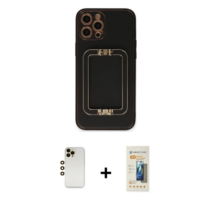 MARSİLYAN™- iPhone 12 Pro Kılıf Kozmos Minimal Prime - Siyah 6D Mat Seramik Hayalet Nano Ekran Koruyucu + Shine Kamera Lens - GD