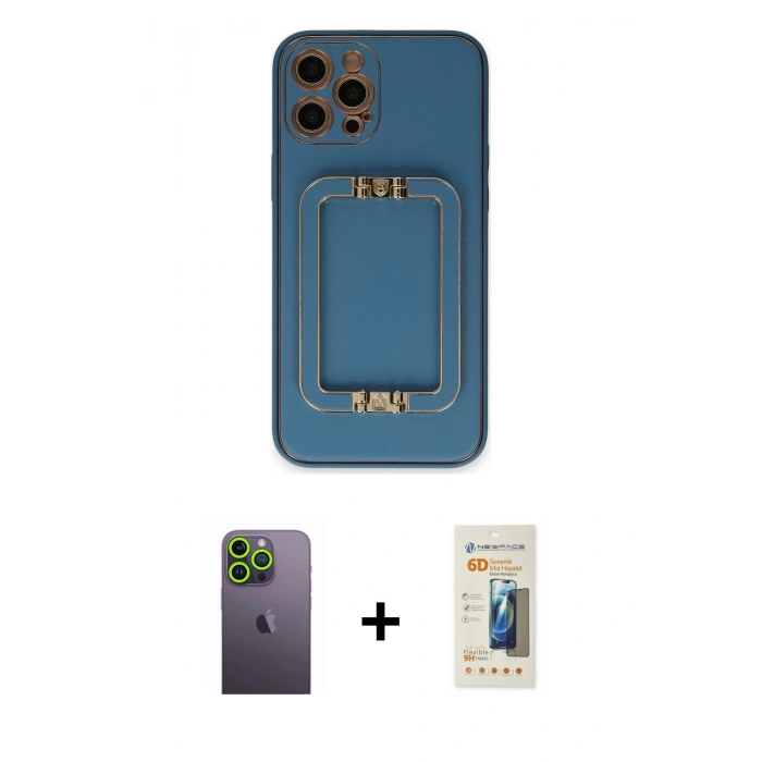 MARSİLYAN™- iPhone 12 Pro Kılıf Kozmos Minimal Prime - Siyah 6D Mat Seramik Hayalet Nano Ekran Koruyucu + Neon Fosforlu Kamera Lens - YL