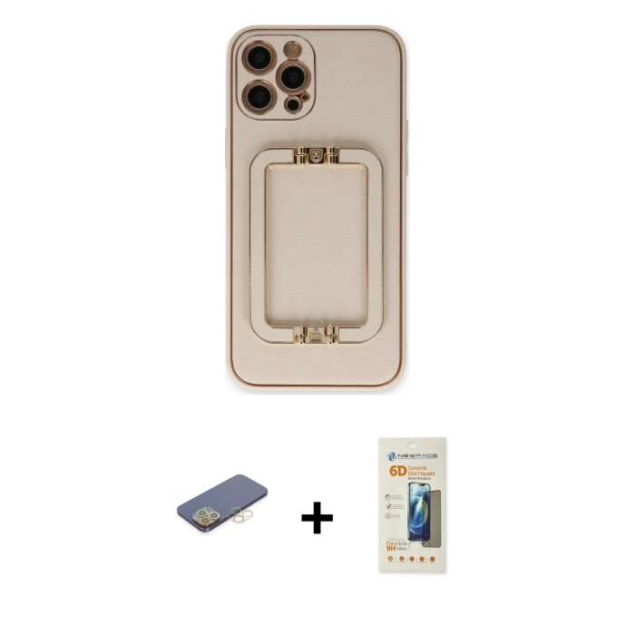 MARSİLYAN™- iPhone 12 Pro Kılıf Kozmos Minimal Prime - Siyah 6D Mat Seramik Hayalet Nano Ekran Koruyucu + Renkli Kamera Lens Koruma Cam - SI