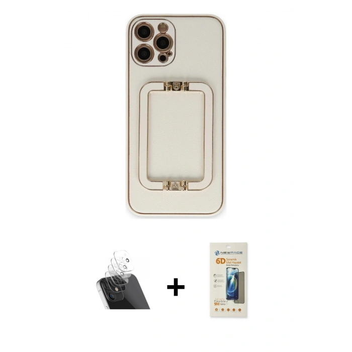 MARSİLYAN™- iPhone 12 Pro Kılıf Kozmos Minimal Prime - Siyah 6D Mat Seramik Hayalet Nano Ekran Koruyucu + Kamera Lens Koruma Cam - SF