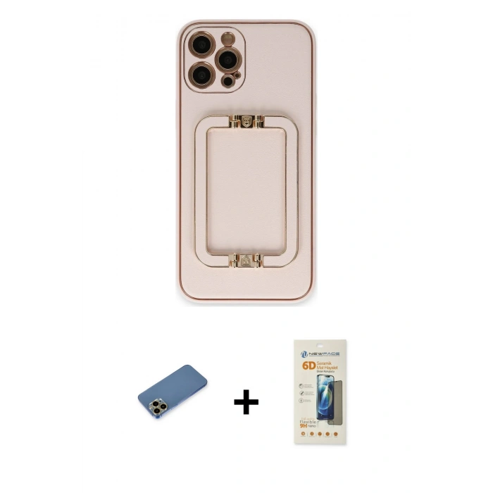 MARSİLYAN™- iPhone 12 Pro Kılıf Kozmos Minimal Prime - Siyah 6D Mat Seramik Hayalet Nano Ekran Koruyucu + Shine Kamera Lens Koruma Cam - GD