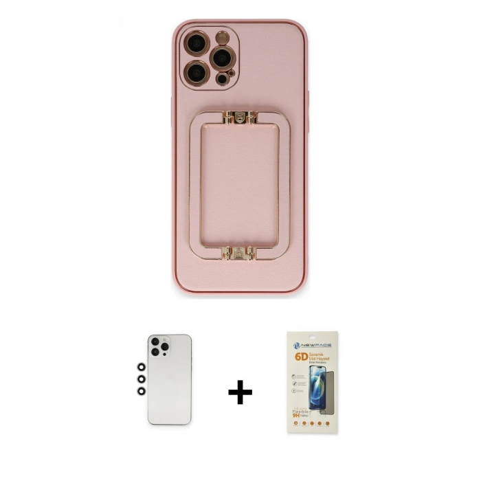 MARSİLYAN™- iPhone 12 Pro Kılıf Kozmos Minimal Prime - Siyah 6D Mat Seramik Hayalet Nano Ekran Koruyucu + Shine Kamera Lens - GS