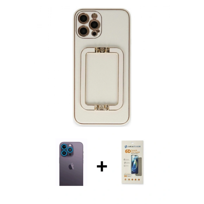 MARSİLYAN™- iPhone 12 Pro Kılıf Kozmos Minimal Prime - Siyah 6D Mat Seramik Hayalet Nano Ekran Koruyucu + Neon Fosforlu Kamera Lens - MI