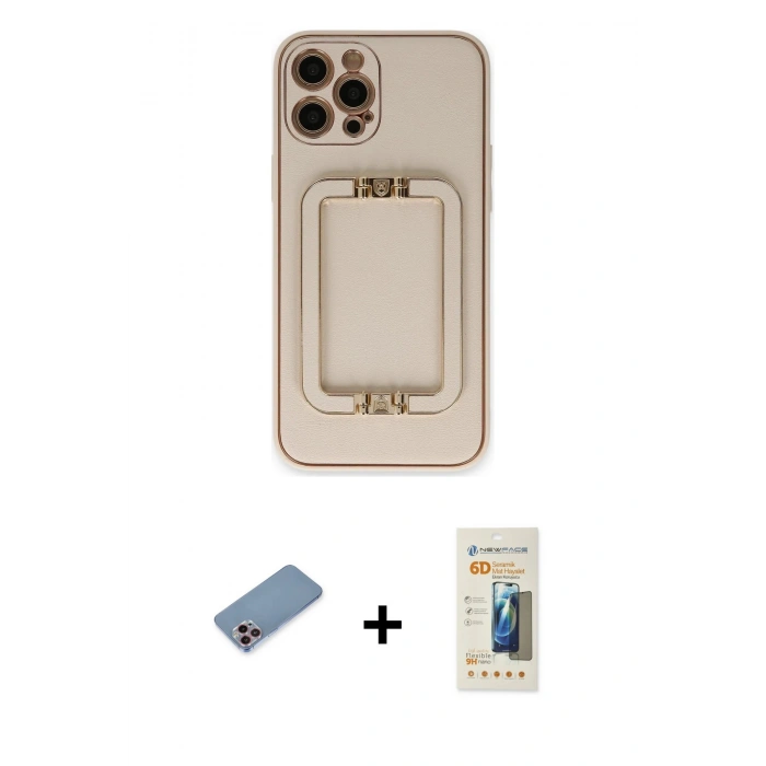 MARSİLYAN™- iPhone 12 Pro Kılıf Kozmos Minimal Prime - Siyah 6D Mat Seramik Hayalet Nano Ekran Koruyucu + Shine Kamera Lens Koruma Cam - PE