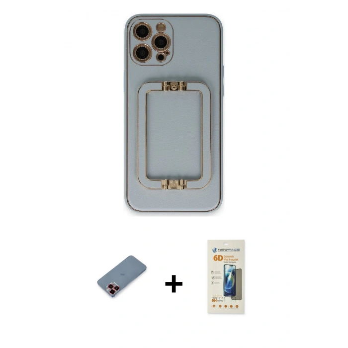 MARSİLYAN™- iPhone 12 Pro Kılıf Kozmos Minimal Prime - Siyah 6D Mat Seramik Hayalet Nano Ekran Koruyucu + Metal Kamera Lens Koruma Cam - KI