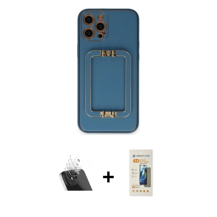 MARSİLYAN™- iPhone 12 Pro Kılıf Kozmos Minimal Prime - Siyah 6D Mat Seramik Hayalet Nano Ekran Koruyucu + Kamera Lens Koruma Cam - SF