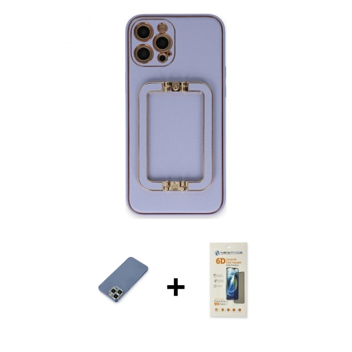 MARSİLYAN™- iPhone 12 Pro Kılıf Kozmos Minimal Prime - Siyah 6D Mat Seramik Hayalet Nano Ekran Koruyucu + Metal Kamera Lens Koruma Cam - AKYL