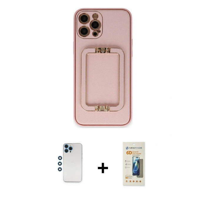 MARSİLYAN™- iPhone 12 Pro Kılıf Kozmos Minimal Prime - Siyah 6D Mat Seramik Hayalet Nano Ekran Koruyucu + Shine Kamera Lens - MI