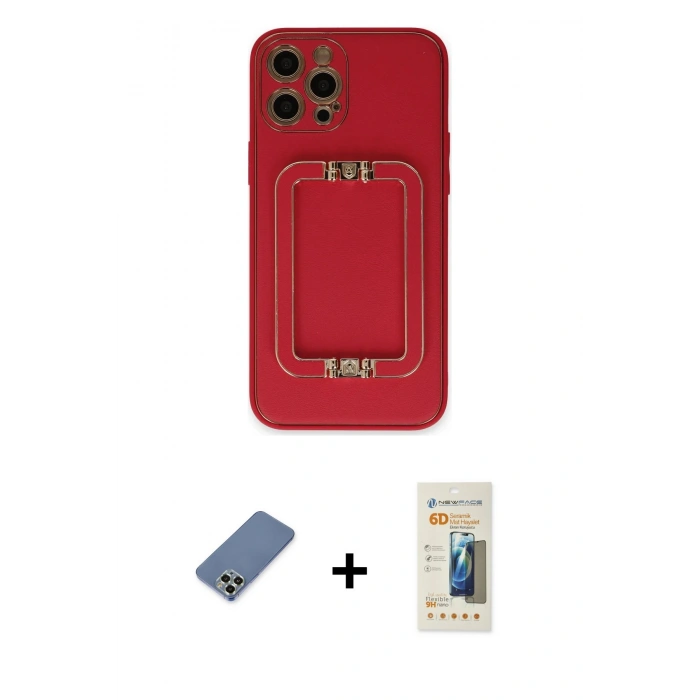 MARSİLYAN™- iPhone 12 Pro Kılıf Kozmos Minimal Prime - Siyah 6D Mat Seramik Hayalet Nano Ekran Koruyucu + Metal Kamera Lens Koruma Cam - AKYL
