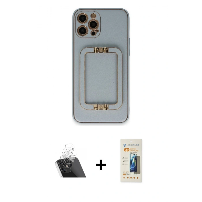 MARSİLYAN™- iPhone 12 Pro Kılıf Kozmos Minimal Prime - Siyah 6D Mat Seramik Hayalet Nano Ekran Koruyucu + Kamera Lens Koruma Cam - SF