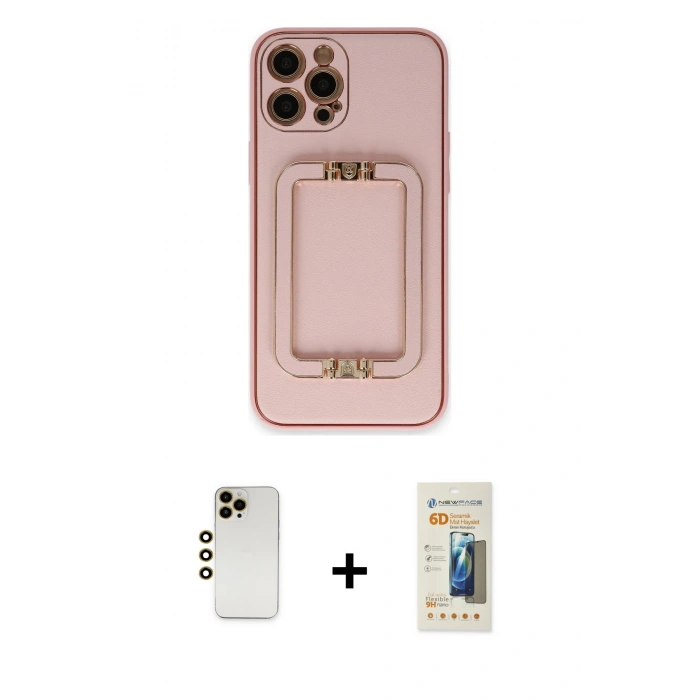 MARSİLYAN™- iPhone 12 Pro Kılıf Kozmos Minimal Prime - Siyah 6D Mat Seramik Hayalet Nano Ekran Koruyucu + Shine Kamera Lens - GD