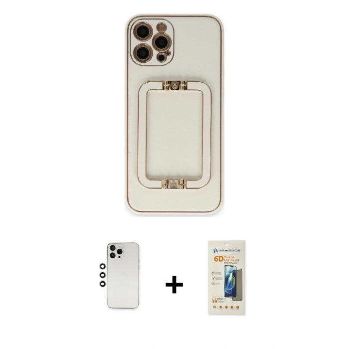 MARSİLYAN™- iPhone 12 Pro Kılıf Kozmos Minimal Prime - Siyah 6D Mat Seramik Hayalet Nano Ekran Koruyucu + Shine Kamera Lens - GS