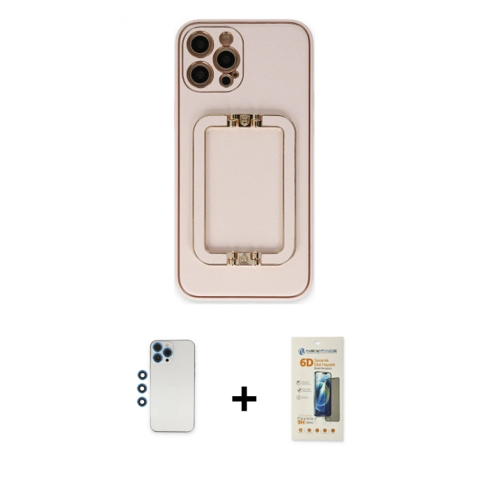 MARSİLYAN™- iPhone 12 Pro Kılıf Kozmos Minimal Prime - Siyah 6D Mat Seramik Hayalet Nano Ekran Koruyucu + Shine Kamera Lens - MI