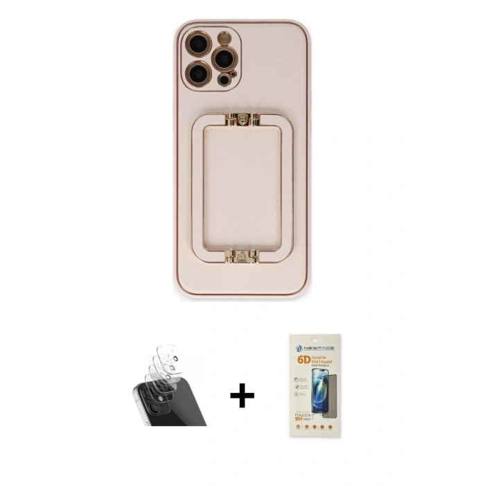 MARSİLYAN™- iPhone 12 Pro Kılıf Kozmos Minimal Prime - Siyah 6D Mat Seramik Hayalet Nano Ekran Koruyucu + Kamera Lens Koruma Cam - SF