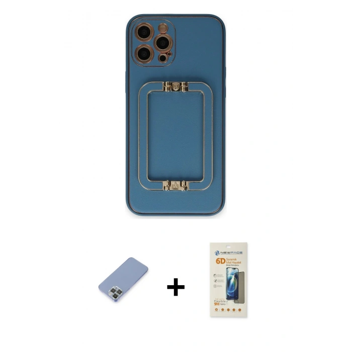 MARSİLYAN™- iPhone 12 Pro Kılıf Kozmos Minimal Prime - Siyah 6D Mat Seramik Hayalet Nano Ekran Koruyucu + Metal Kamera Lens Koruma Cam - KUYL