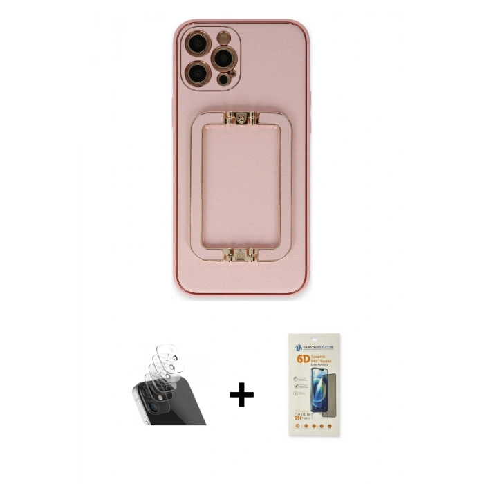 MARSİLYAN™- iPhone 12 Pro Kılıf Kozmos Minimal Prime - Siyah 6D Mat Seramik Hayalet Nano Ekran Koruyucu + Kamera Lens Koruma Cam - SF
