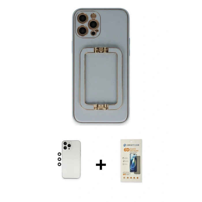 MARSİLYAN™- iPhone 12 Pro Kılıf Kozmos Minimal Prime - Siyah 6D Mat Seramik Hayalet Nano Ekran Koruyucu + Shine Kamera Lens - GS