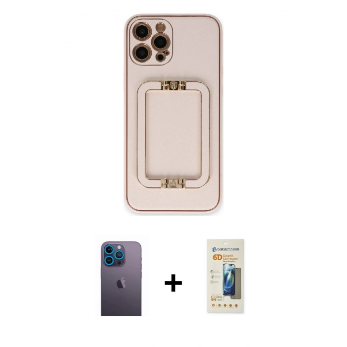 MARSİLYAN™- iPhone 12 Pro Kılıf Kozmos Minimal Prime - Siyah 6D Mat Seramik Hayalet Nano Ekran Koruyucu + Neon Fosforlu Kamera Lens - MI