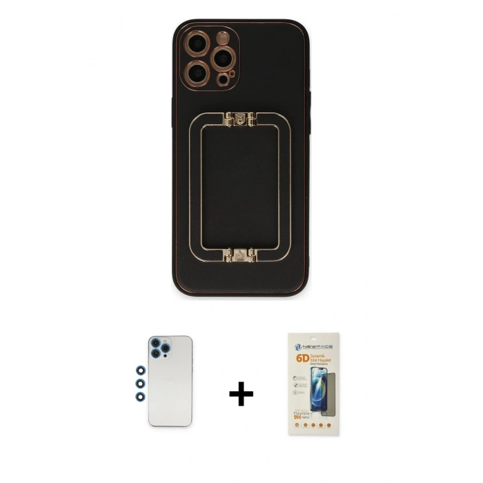 MARSİLYAN™- iPhone 12 Pro Kılıf Kozmos Minimal Prime - Siyah 6D Mat Seramik Hayalet Nano Ekran Koruyucu + Shine Kamera Lens - MI