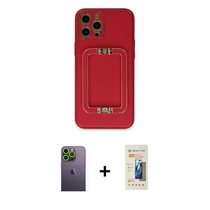 MARSİLYAN™- iPhone 12 Pro Kılıf Kozmos Minimal Prime - Siyah 6D Mat Seramik Hayalet Nano Ekran Koruyucu + Neon Fosforlu Kamera Lens - YL