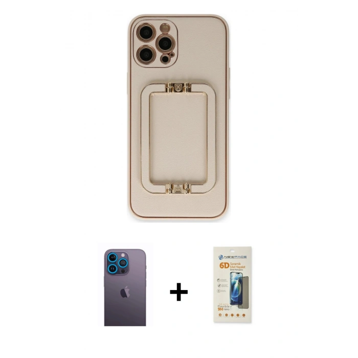 MARSİLYAN™- iPhone 12 Pro Kılıf Kozmos Minimal Prime - Siyah 6D Mat Seramik Hayalet Nano Ekran Koruyucu + Neon Fosforlu Kamera Lens - MI