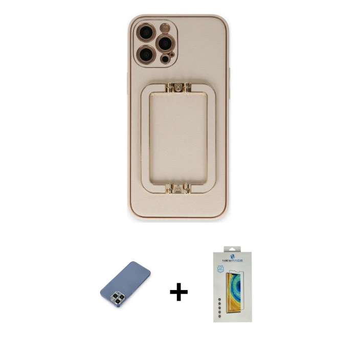 MARSİLYAN™- iPhone 12 Pro Kılıf Kozmos Minimal Prime - Siyah Polymer Nano Ekran Koruyucu + Açık Yeşil Metal Kamera Lens Koruma Cam