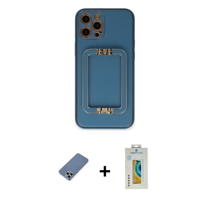 MARSİLYAN™- iPhone 12 Pro Kılıf Kozmos Minimal Prime - Siyah Polymer Nano Ekran Koruyucu + Açık Yeşil Metal Kamera Lens Koruma Cam
