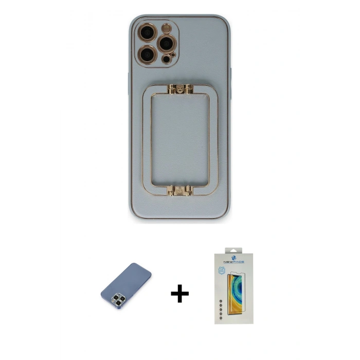 MARSİLYAN™- iPhone 12 Pro Kılıf Kozmos Minimal Prime - Siyah Polymer Nano Ekran Koruyucu + Açık Yeşil Metal Kamera Lens Koruma Cam
