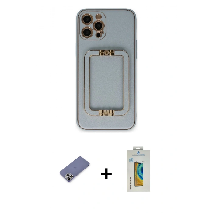 MARSİLYAN™- iPhone 12 Pro Kılıf Kozmos Minimal Prime - Siyah Polymer Nano Ekran Koruyucu + Metal Kamera Lens Koruma Cam - GD