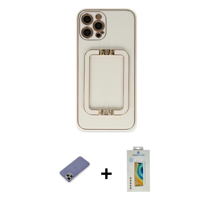 MARSİLYAN™- iPhone 12 Pro Kılıf Kozmos Minimal Prime - Siyah Polymer Nano Ekran Koruyucu + Metal Kamera Lens Koruma Cam - GD