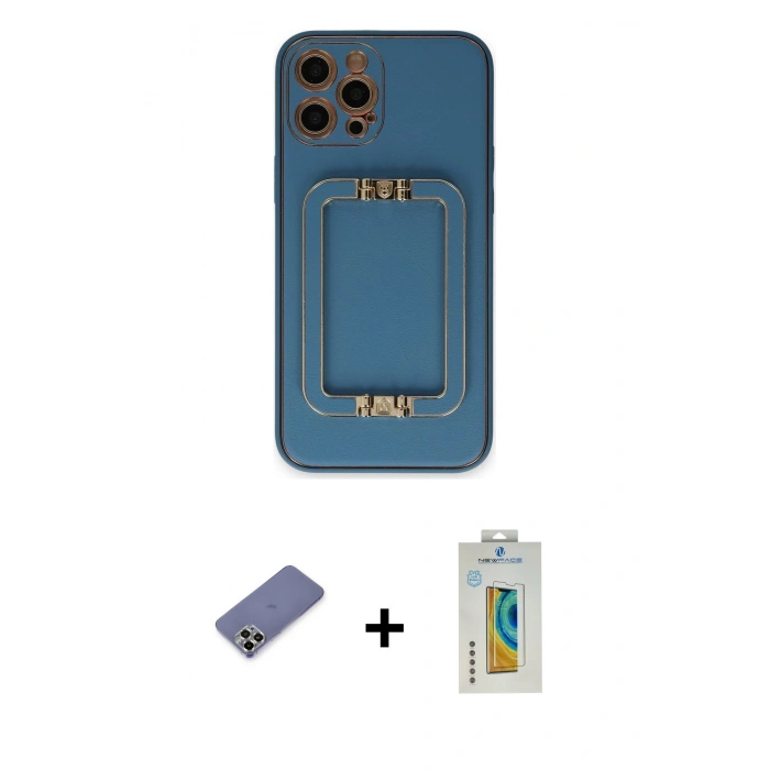 MARSİLYAN™- iPhone 12 Pro Kılıf Kozmos Minimal Prime - Siyah Polymer Nano Ekran Koruyucu + Metal Kamera Lens Koruma Cam - GD
