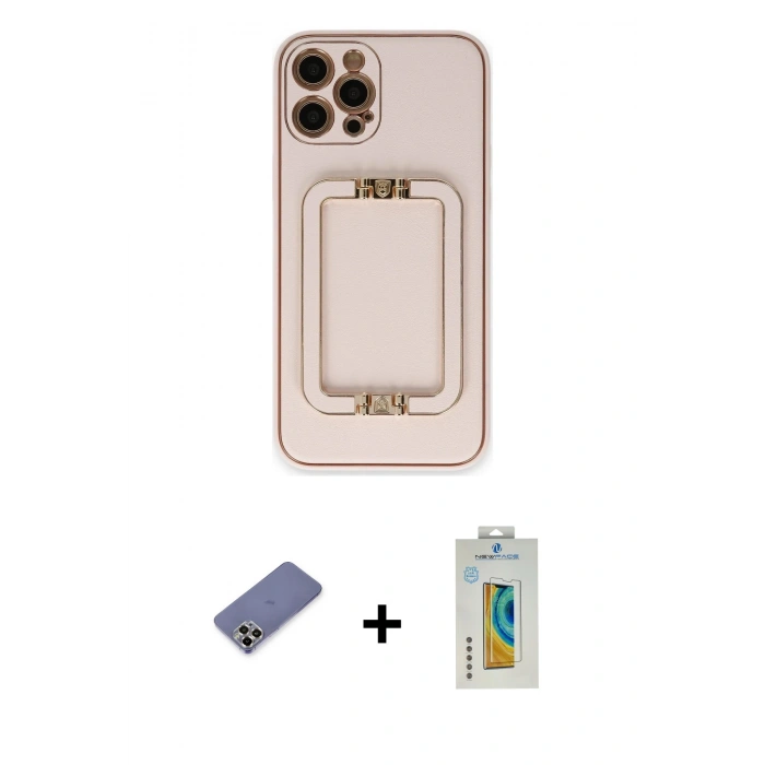 MARSİLYAN™- iPhone 12 Pro Kılıf Kozmos Minimal Prime - Siyah Polymer Nano Ekran Koruyucu + Metal Kamera Lens Koruma Cam - GD