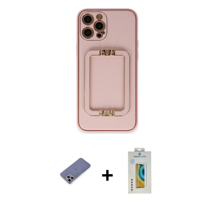 MARSİLYAN™- iPhone 12 Pro Kılıf Kozmos Minimal Prime - Siyah Polymer Nano Ekran Koruyucu + Metal Kamera Lens Koruma Cam - GD