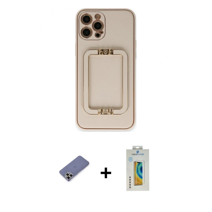 MARSİLYAN™- iPhone 12 Pro Kılıf Kozmos Minimal Prime - Siyah Polymer Nano Ekran Koruyucu + Metal Kamera Lens Koruma Cam - GD
