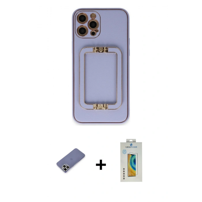 MARSİLYAN™- iPhone 12 Pro Kılıf Kozmos Minimal Prime - Siyah Polymer Nano Ekran Koruyucu + Metal Kamera Lens Koruma Cam - GD