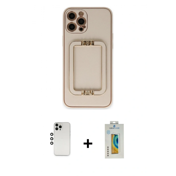 MARSİLYAN™- iPhone 12 Pro Kılıf Kozmos Minimal Prime - Siyah Polymer Nano Ekran Koruyucu + Shine Kamera Lens - GS