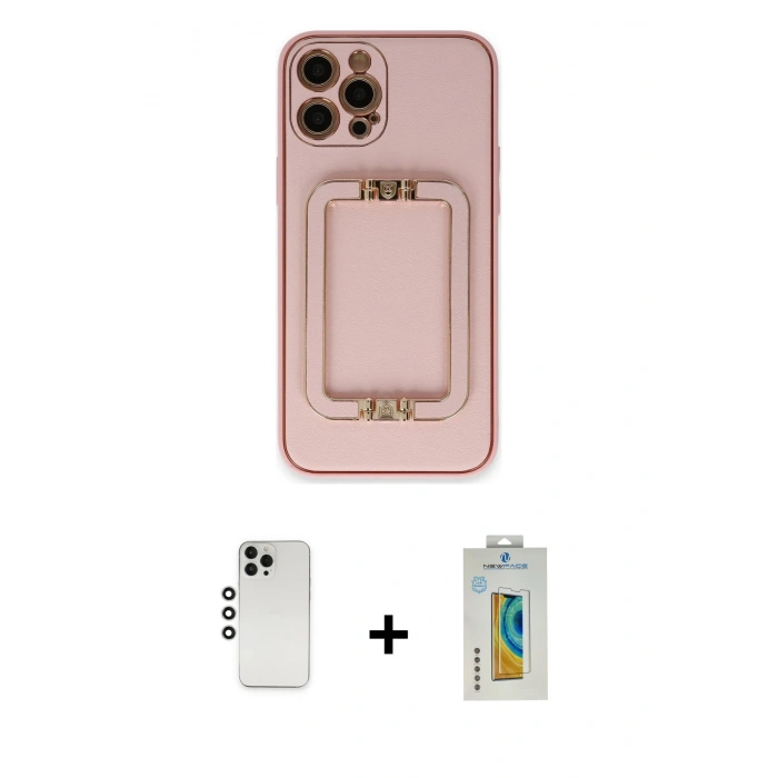 MARSİLYAN™- iPhone 12 Pro Kılıf Kozmos Minimal Prime - Siyah Polymer Nano Ekran Koruyucu + Shine Kamera Lens - GS