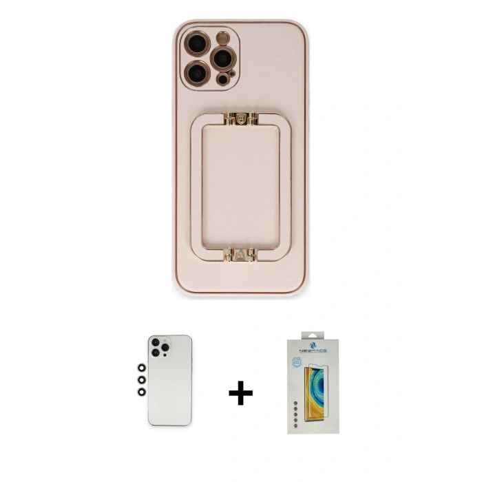 MARSİLYAN™- iPhone 12 Pro Kılıf Kozmos Minimal Prime - Siyah Polymer Nano Ekran Koruyucu + Shine Kamera Lens - GS
