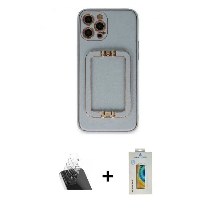 MARSİLYAN™- iPhone 12 Pro Kılıf Kozmos Minimal Prime - Siyah Polymer Nano Ekran Koruyucu + Kamera Lens Koruma Cam - SF