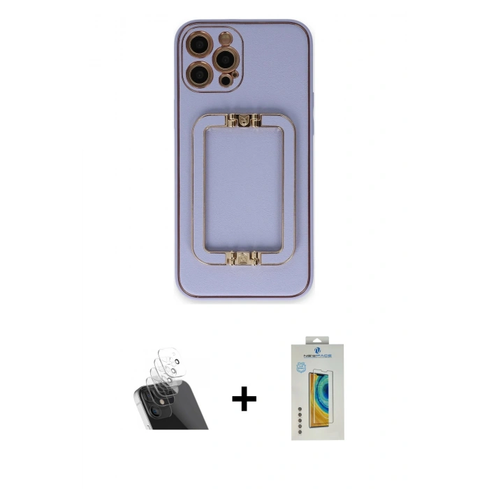 MARSİLYAN™- iPhone 12 Pro Kılıf Kozmos Minimal Prime - Siyah Polymer Nano Ekran Koruyucu + Kamera Lens Koruma Cam - SF