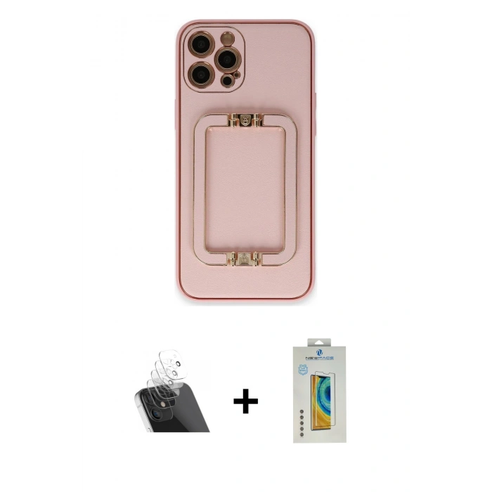 MARSİLYAN™- iPhone 12 Pro Kılıf Kozmos Minimal Prime - Siyah Polymer Nano Ekran Koruyucu + Kamera Lens Koruma Cam - SF