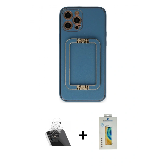 MARSİLYAN™- iPhone 12 Pro Kılıf Kozmos Minimal Prime - Siyah Polymer Nano Ekran Koruyucu + Kamera Lens Koruma Cam - SF