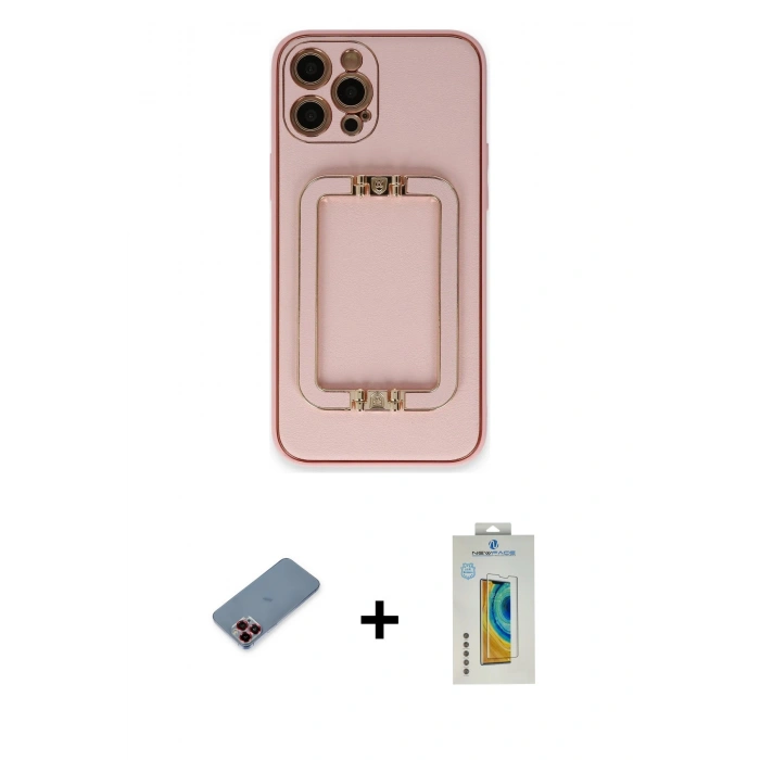 MARSİLYAN™- iPhone 12 Pro Kılıf Kozmos Minimal Prime - Siyah Polymer Nano Ekran Koruyucu + Metal Kamera Lens Koruma Cam - KI